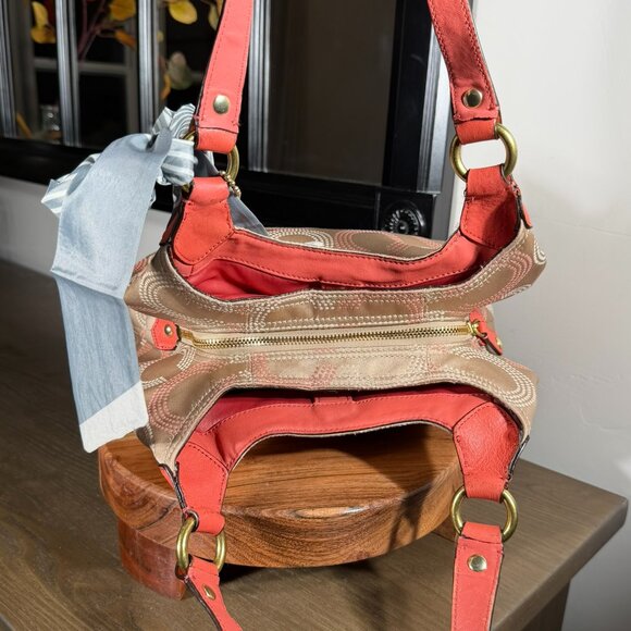 Coach Op Art Hobo Shoulder Bag — Tan & Coral/Salmon  - AS IS - Picture 8 of 15